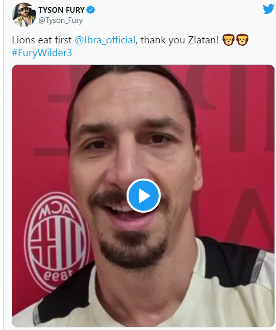 Zlatan Ibrahimovic, Tyson Fury'ye 'tarih yazmaya devam etmesini' söylüyor